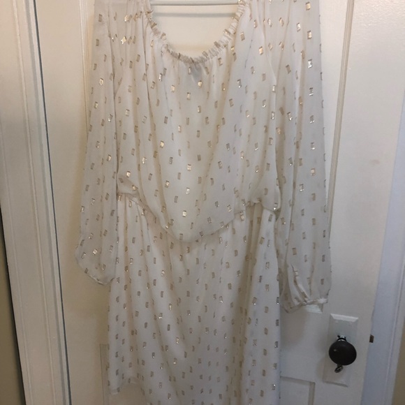 WHBM White Grecian Dress w/ gold detail. Size XL - Picture 4 of 4